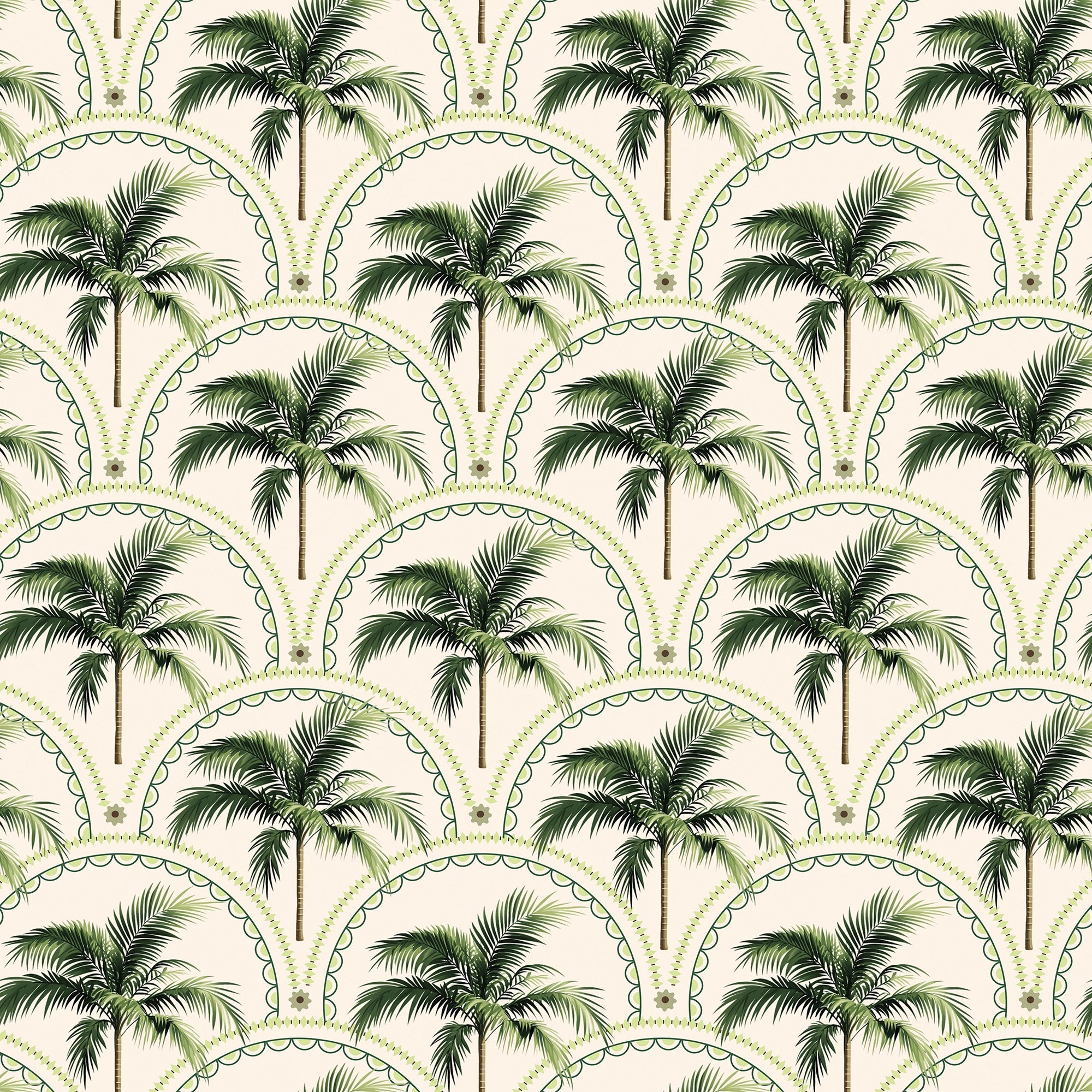 Arch of Palms Wallpaper in Greens on Cream