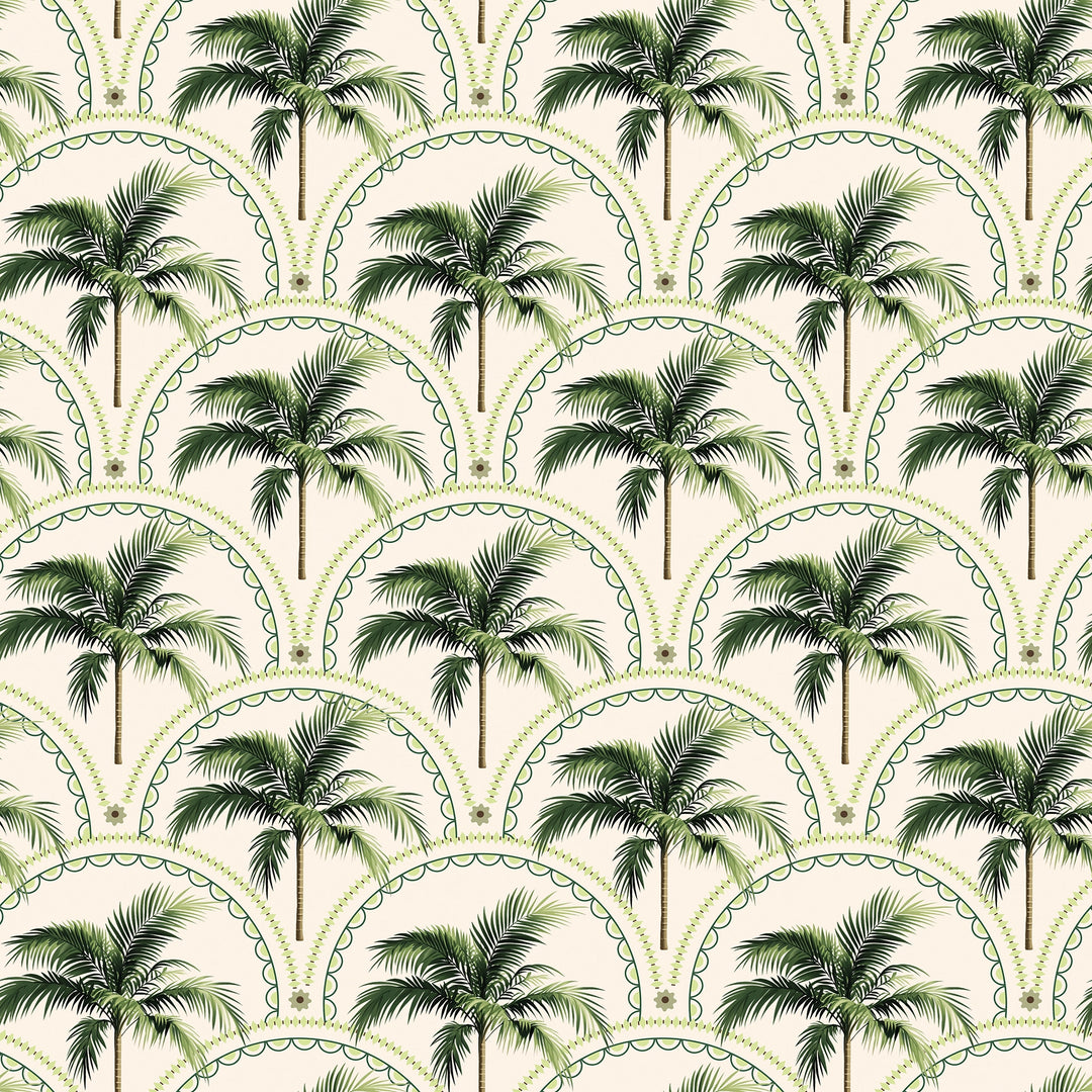 Arch of Palms Wallpaper in Greens on Cream