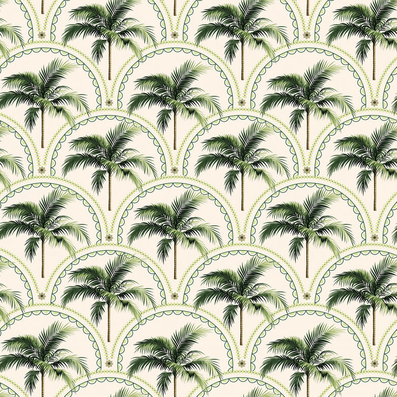 Arch of Palms Wallpaper in Greens on Cream