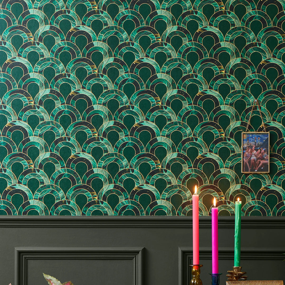 Ariel Wallpaper in Green Marble