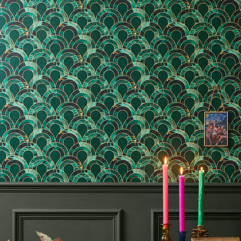 Ariel Wallpaper in Green Marble