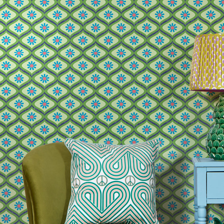 Atomic Teardrop Wallpaper in Blue and Light Green