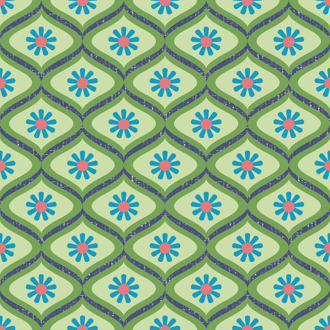 Atomic Teardrop Wallpaper in Blue and Light Green