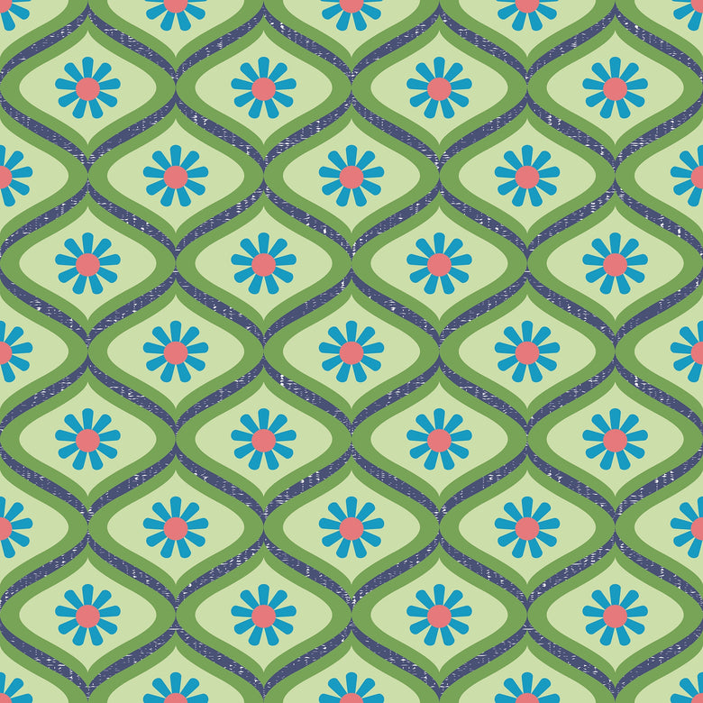 Atomic Teardrop Wallpaper in Blue and Light Green