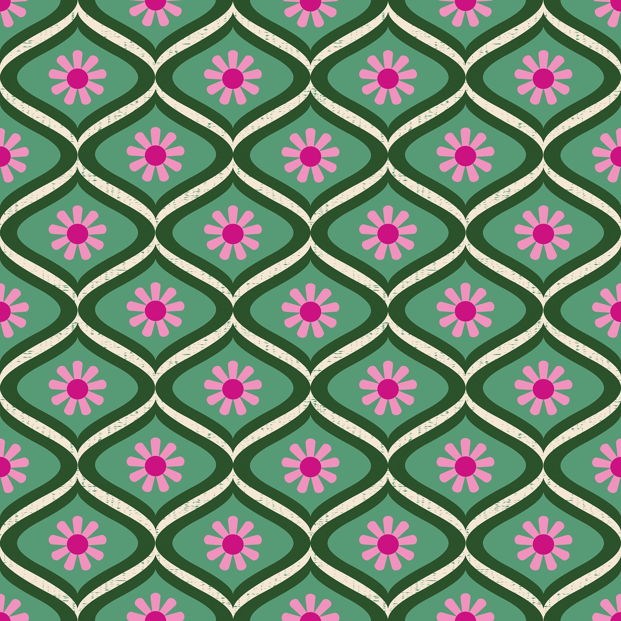 Atomic Teardrop Wallpaper in Candy Pink and Apple Green