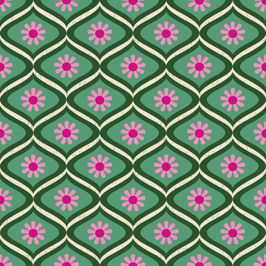 Atomic Teardrop Wallpaper in Candy Pink and Apple Green