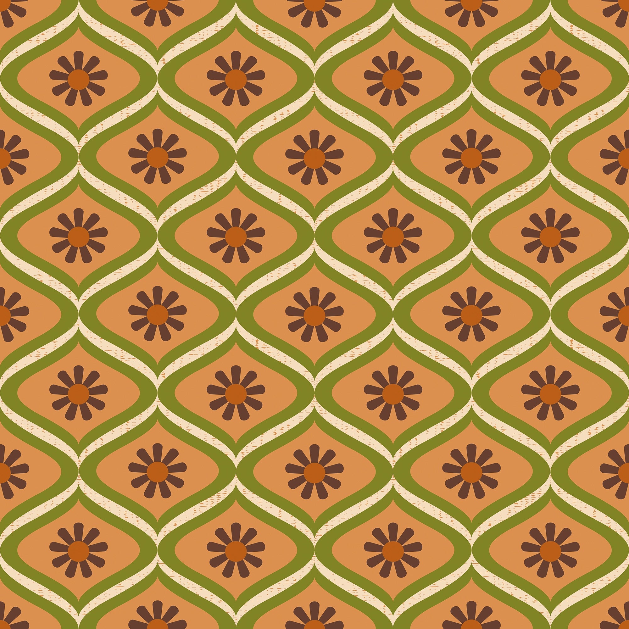 Atomic Teardrop Wallpaper in Chocolate Brown and Orange