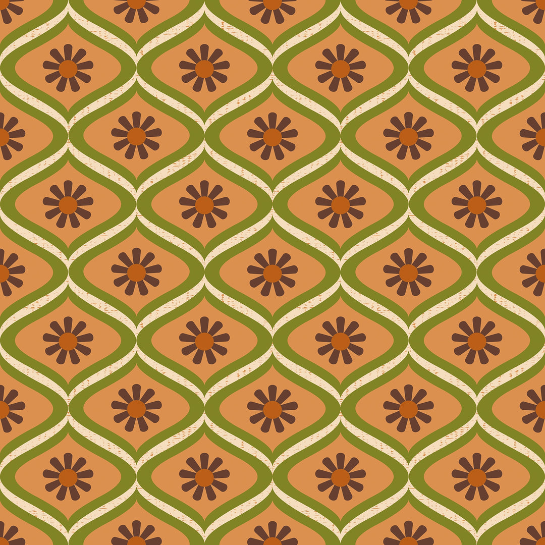 Atomic Teardrop Wallpaper in Chocolate Brown and Orange