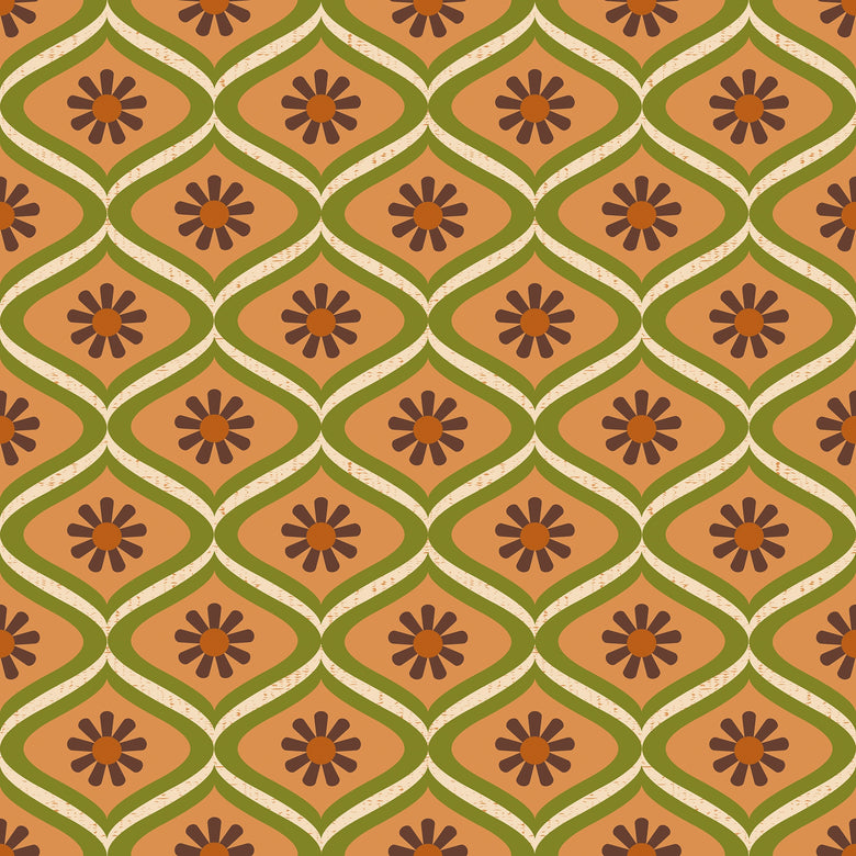 Atomic Teardrop Wallpaper in Chocolate Brown and Orange