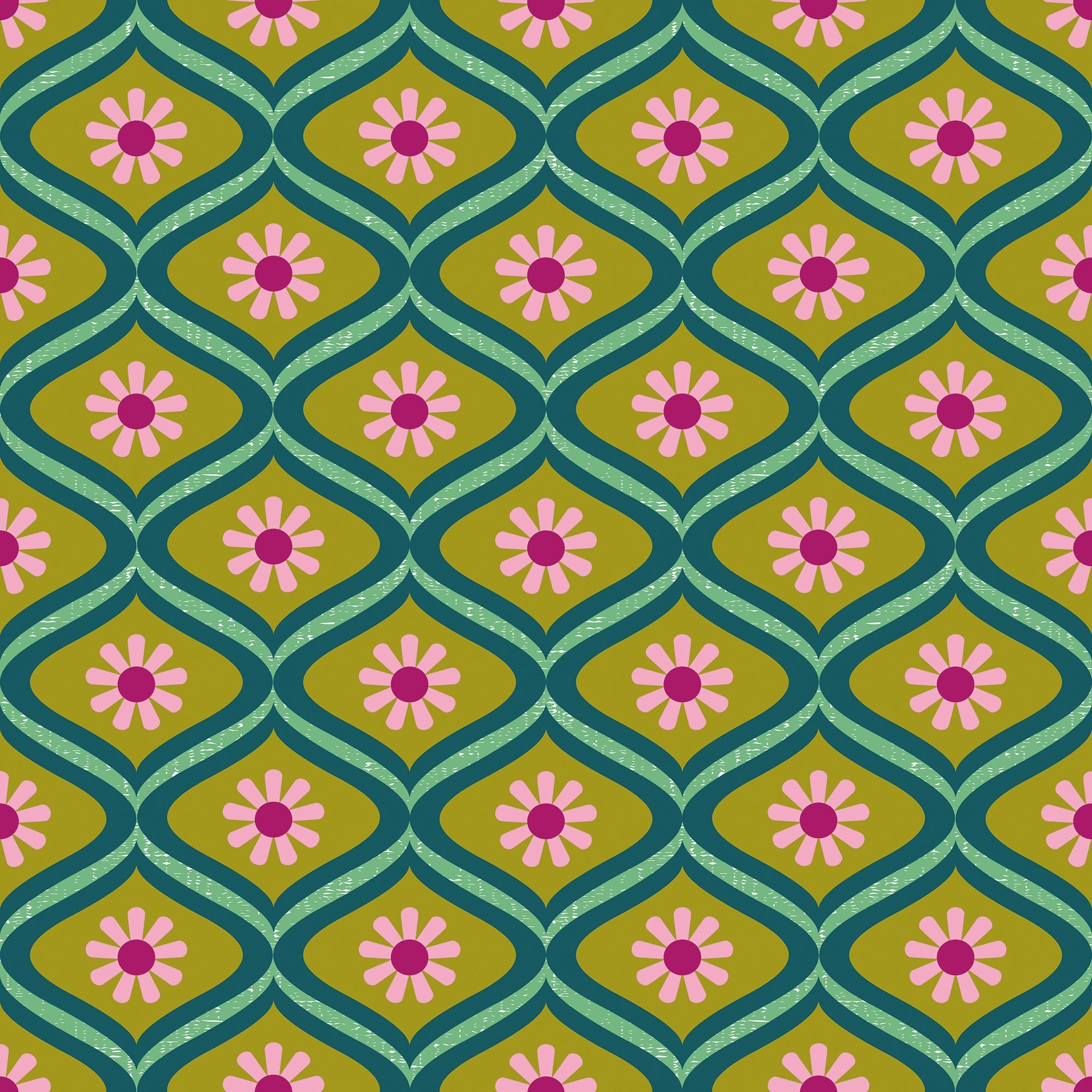 Atomic Teardrop Wallpaper in Pink and Avocado