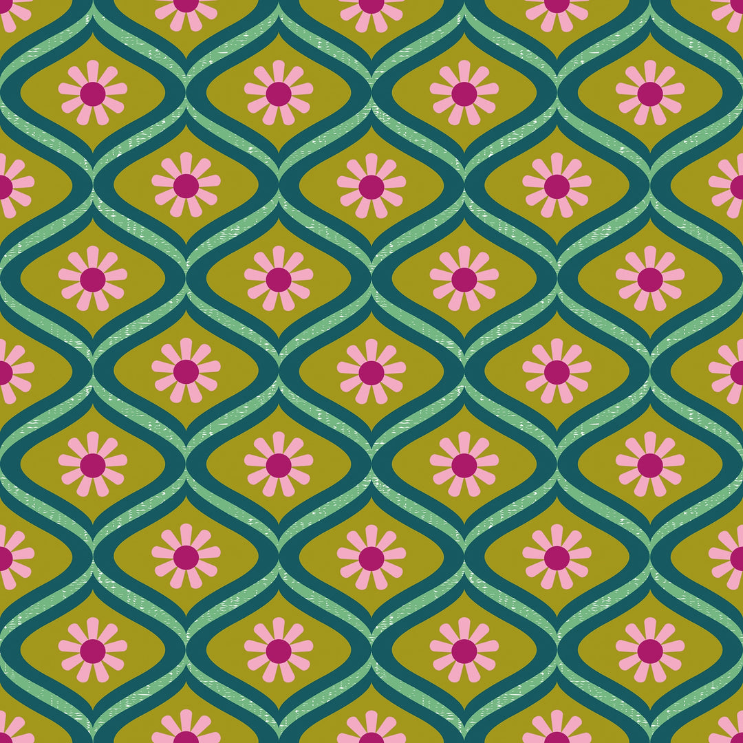 Atomic Teardrop Wallpaper in Pink and Avocado