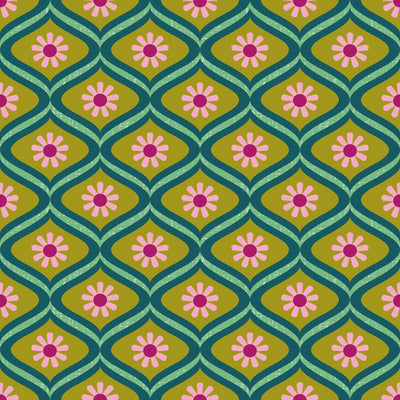 Atomic Teardrop Wallpaper in Pink and Avocado