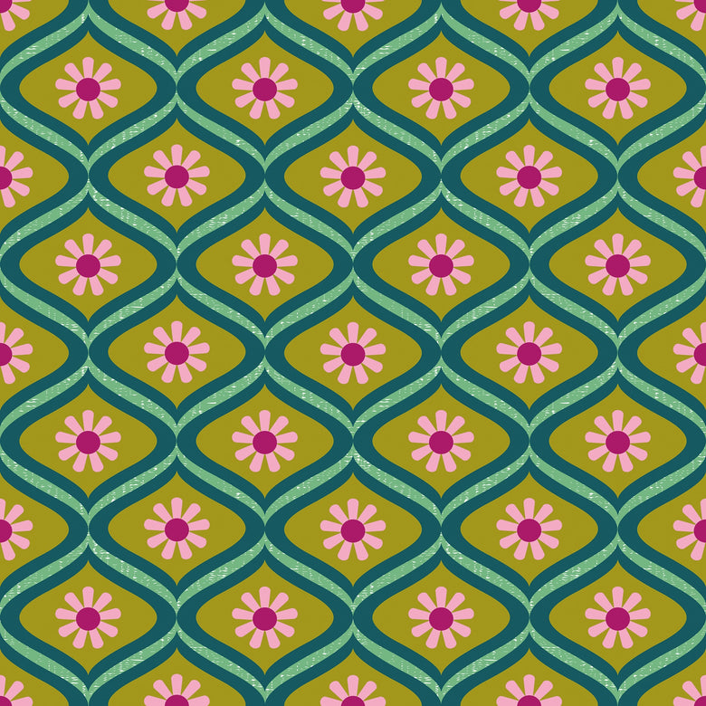 Atomic Teardrop Wallpaper in Pink and Avocado