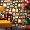 Roomset close-up of vintage devices wallpaper in brights and smashed avocado colourway 