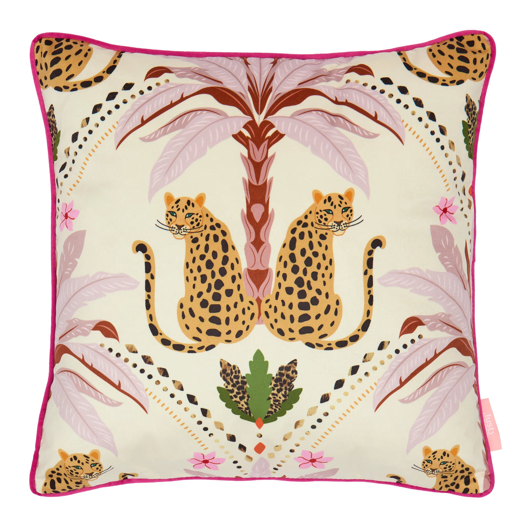 Belize Leopard Square Cushion in Blush on the Cat that Licked the Cream