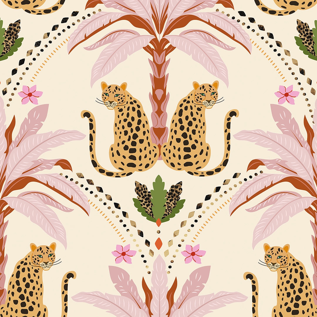 Belize Leopard Wallpaper in Blush on the Cat That Licked the Cream