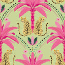 Belize Leopard Wallpaper in Hot Pink on Sage Green
