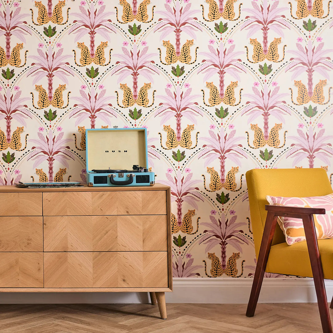 Belize Leopard Wallpaper in Blush on the Cat That Licked the Cream