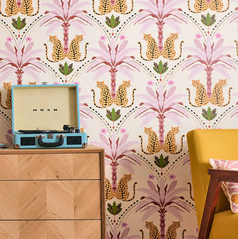 Belize Leopard Wallpaper in Blush on the Cat That Licked the Cream