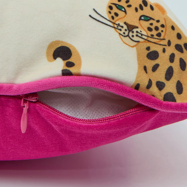 Belize Leopard Bolster Cushion in Blush on the Cat that Licked the Cream