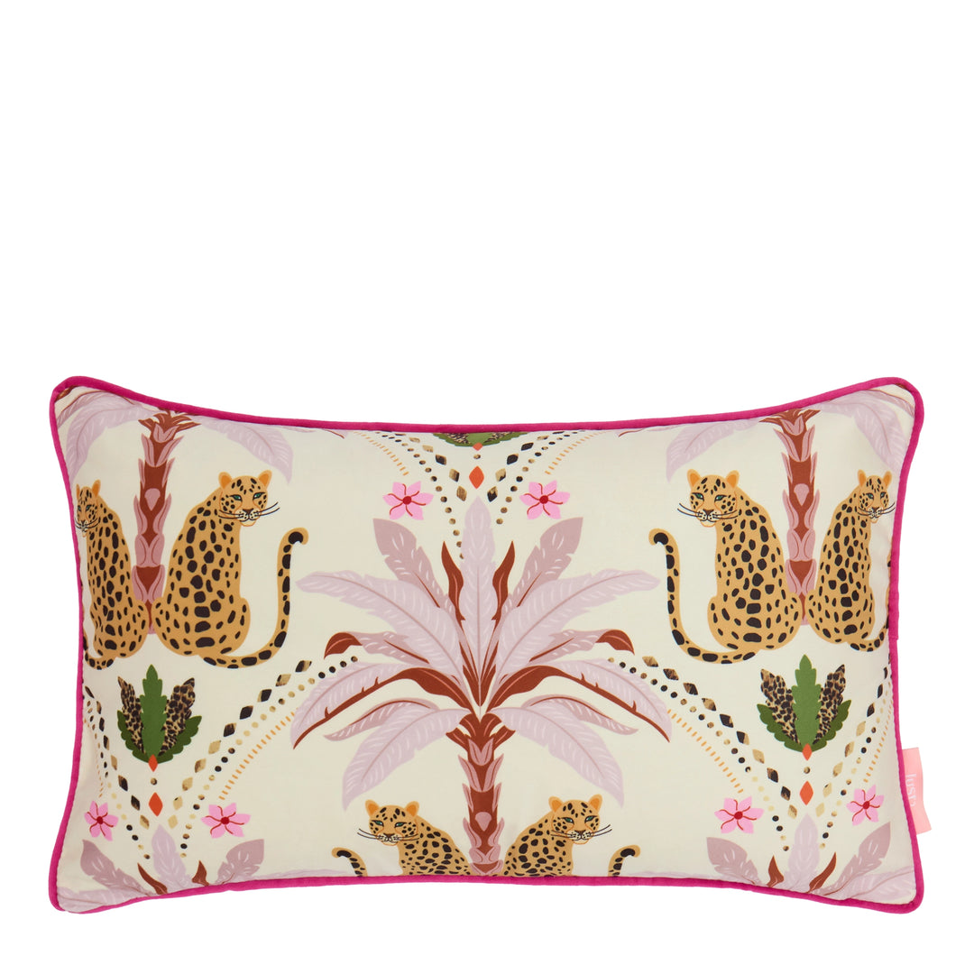Belize Leopard Bolster Cushion in Blush on the Cat that Licked the Cream
