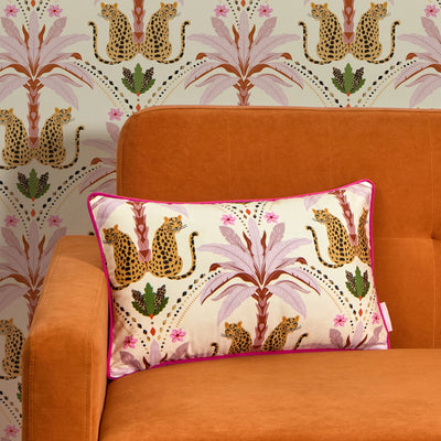 Belize Leopard Bolster Cushion in Blush on the Cat that Licked the Cream