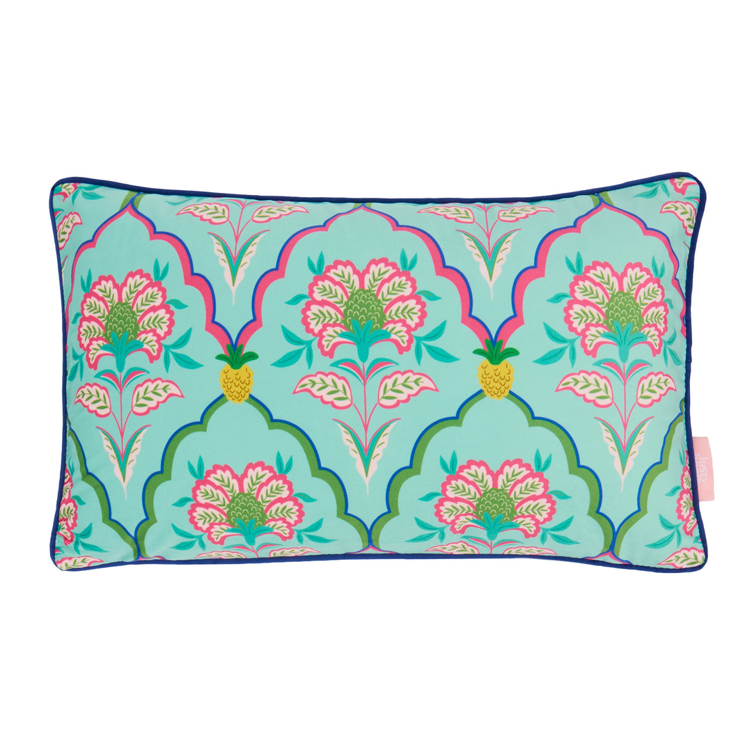 Blooming Geometric Bolster Cushion in Pinks on Greens
