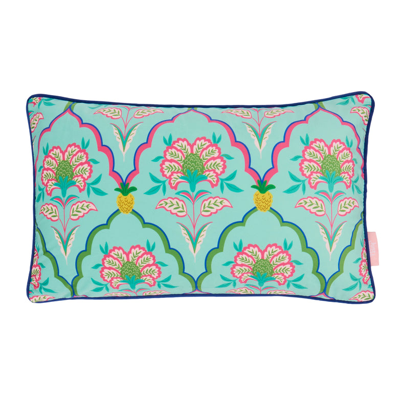 Blooming Geometric Bolster Cushion in Pinks on Greens