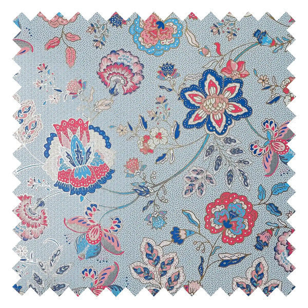 Blossoming Boho Fabric in Cobalt Blue and Raspberry on Sky Blue with Gold