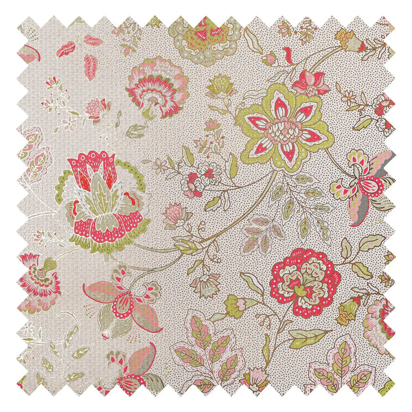 Blossoming Boho Fabric in Greens and Raspberry on Cream with Gold
