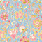 Botanical Boho Wallpaper in Pink and Yellow on Blue