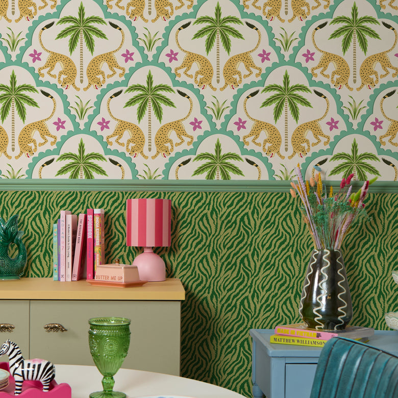 Bow Down to Leopard Wallpaper in Turquoise