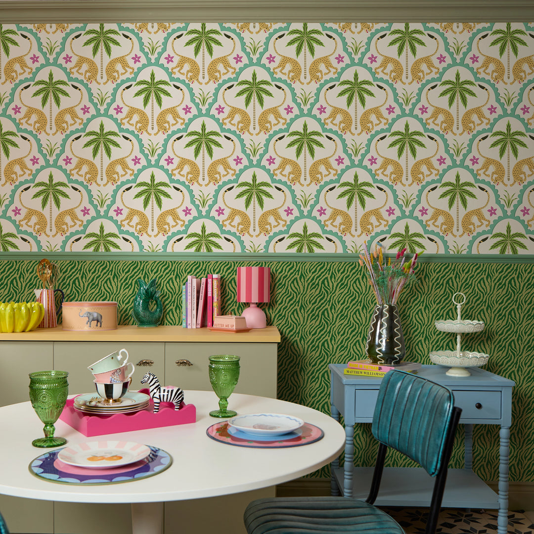 Bow Down to Leopard Wallpaper in Turquoise