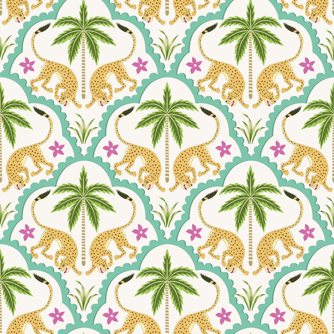 Bow Down to Leopard Wallpaper in Turquoise