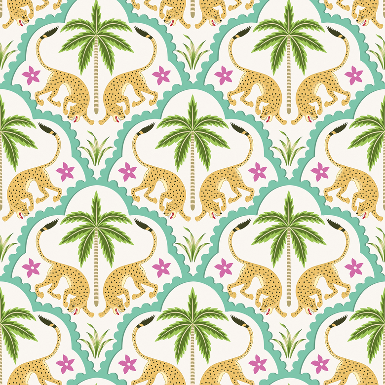 Bow Down to Leopard Wallpaper in Turquoise