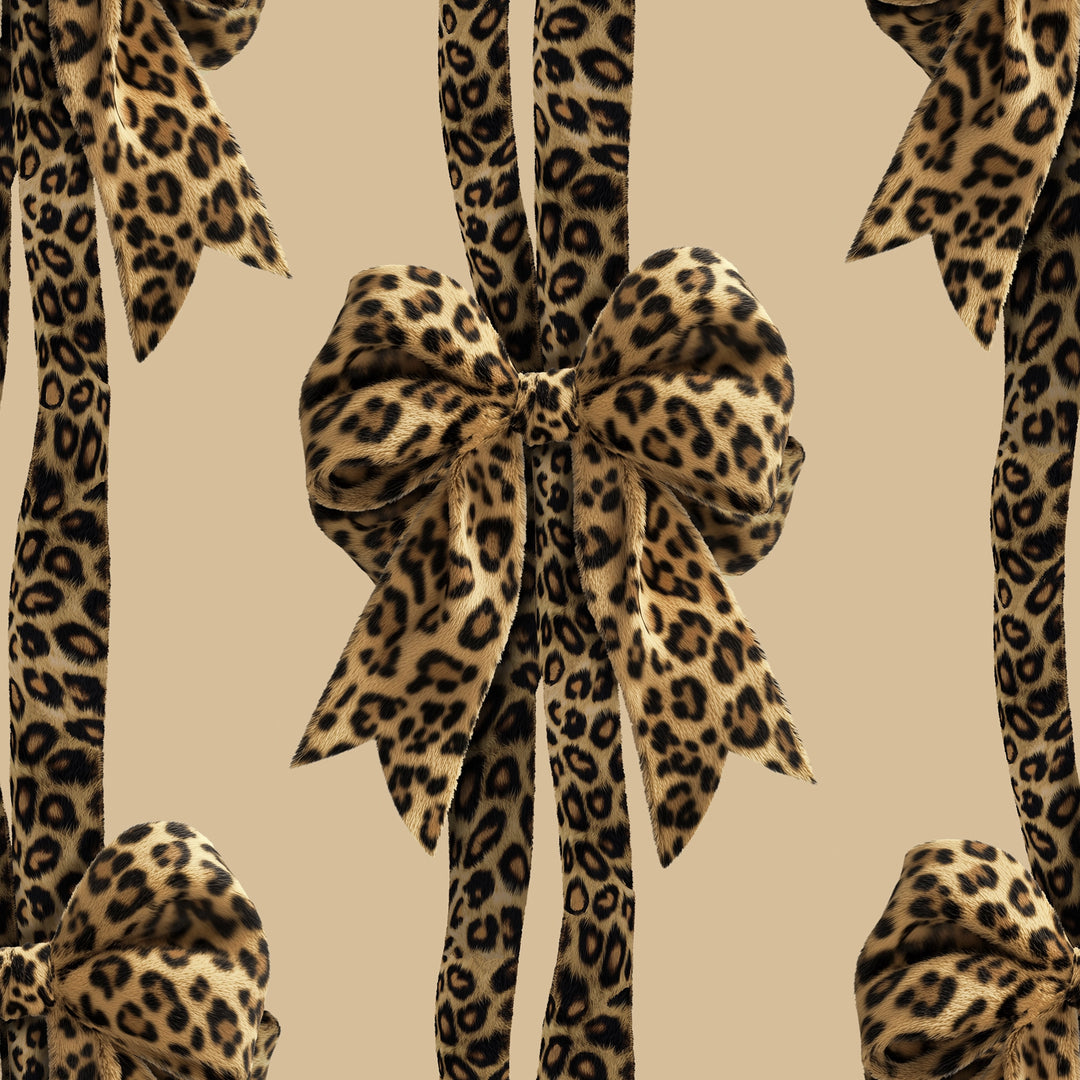 Sample of Bow Down to Style Wallpaper in Margay Black and Ocelot Brown