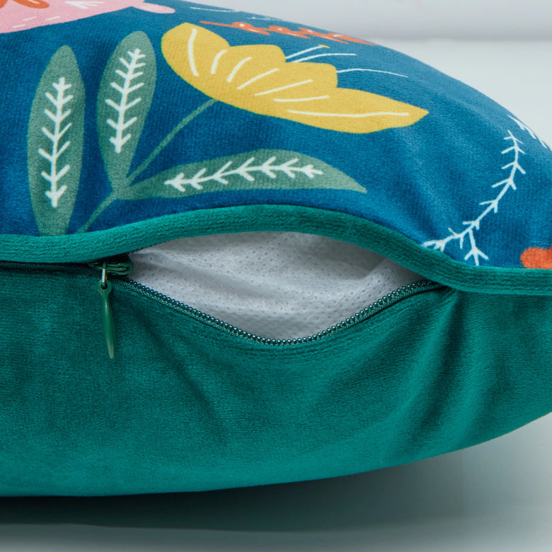 Bunny Tales Bolster Cushion in Teal and Cherry Blossom