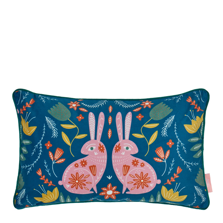 Bunny Tales Bolster Cushion in Teal and Cherry Blossom