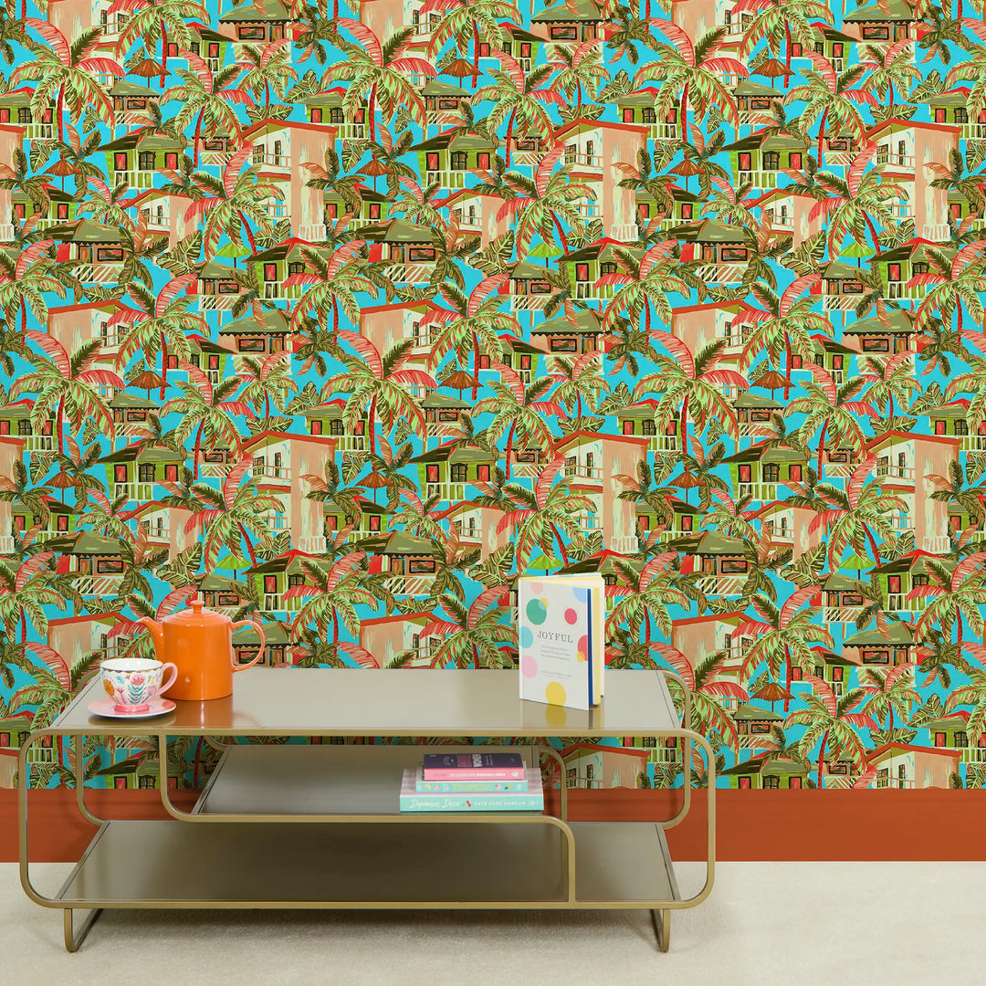 Caribbean Getaway Wallpaper in Ocean Turquoise