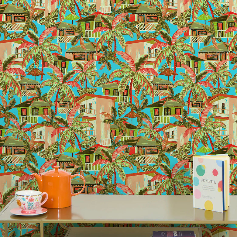 Caribbean Getaway Wallpaper in Ocean Turquoise