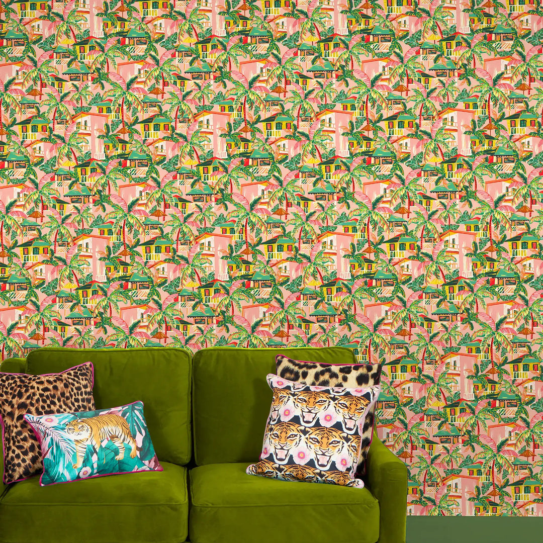 Caribbean Getaway Wallpaper in Sunset Pink