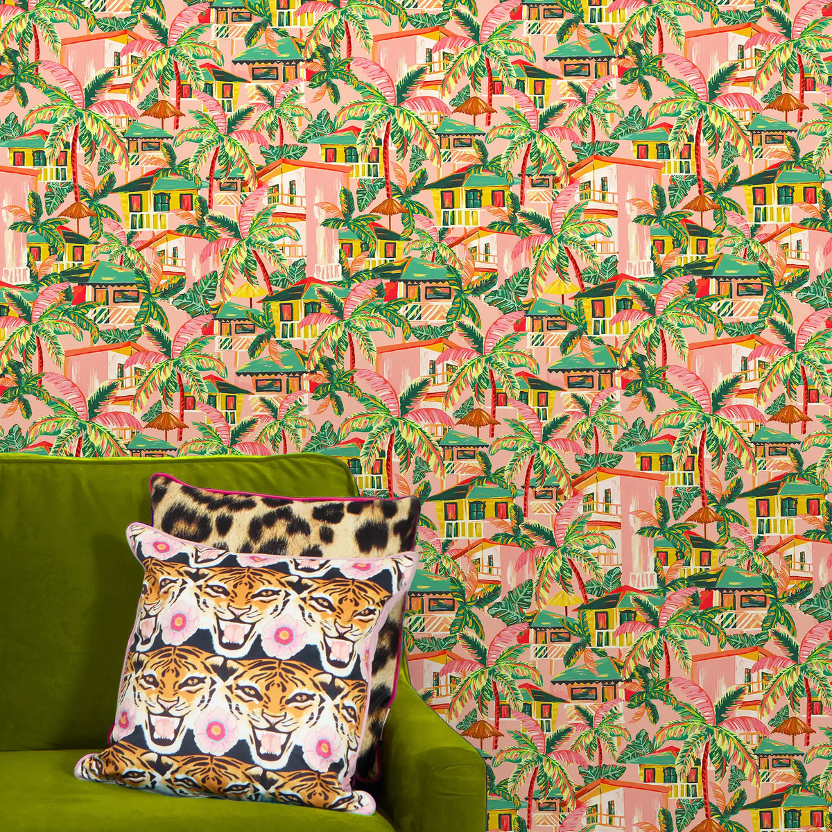 Caribbean Getaway Wallpaper in Sunset Pink – Lust Home