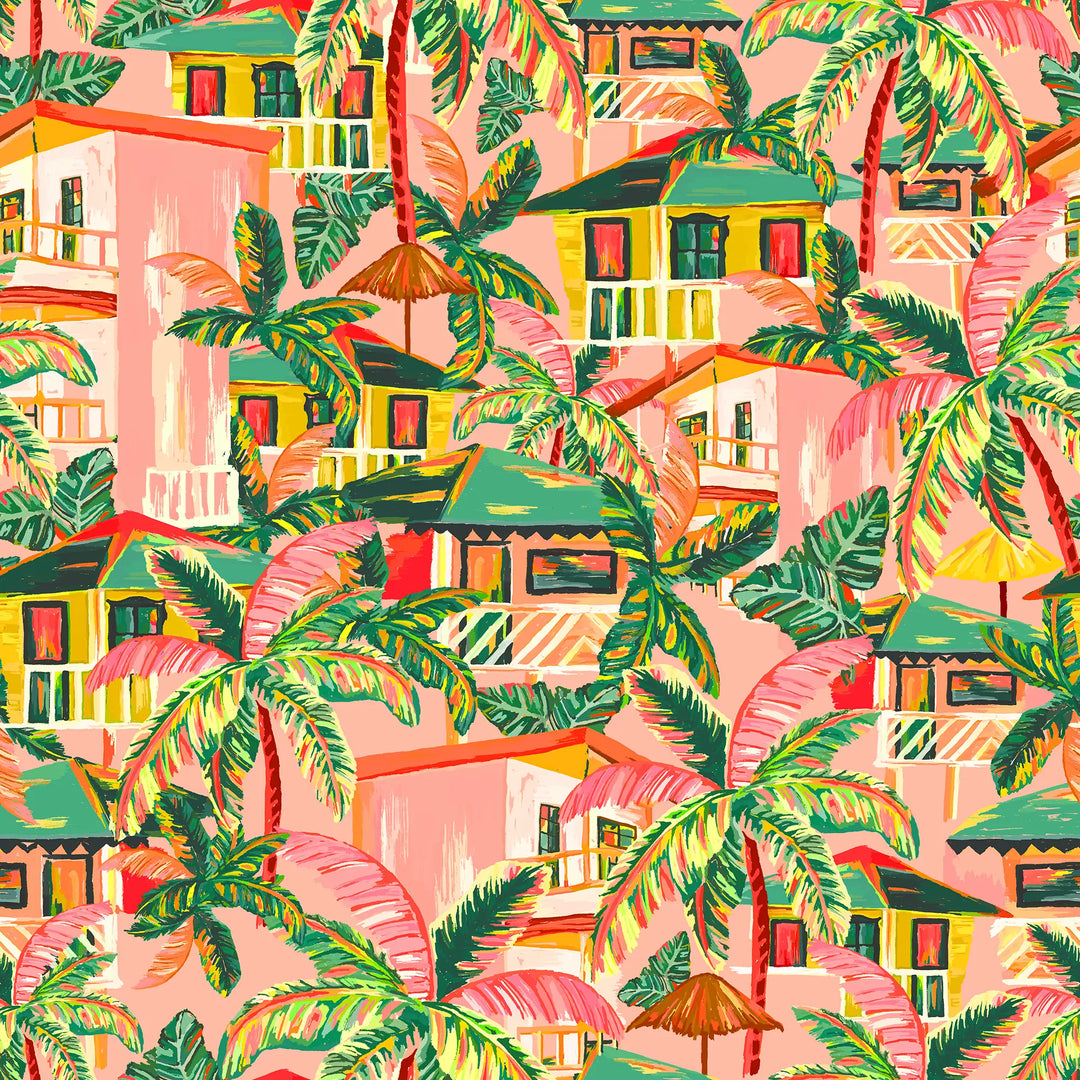 Caribbean Getaway Wallpaper in Sunset Pink