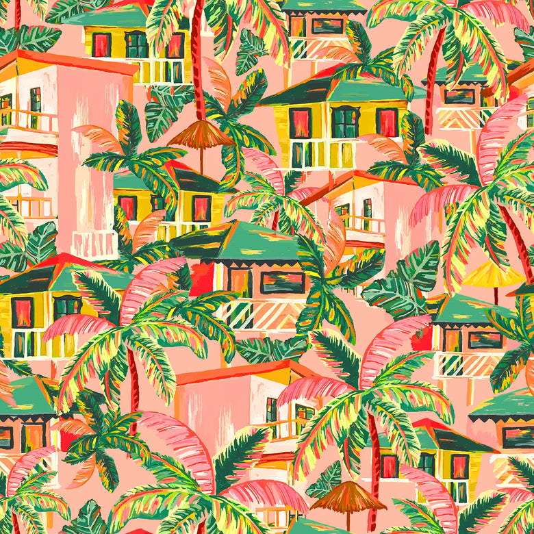 Caribbean Getaway Wallpaper in Sunset Pink