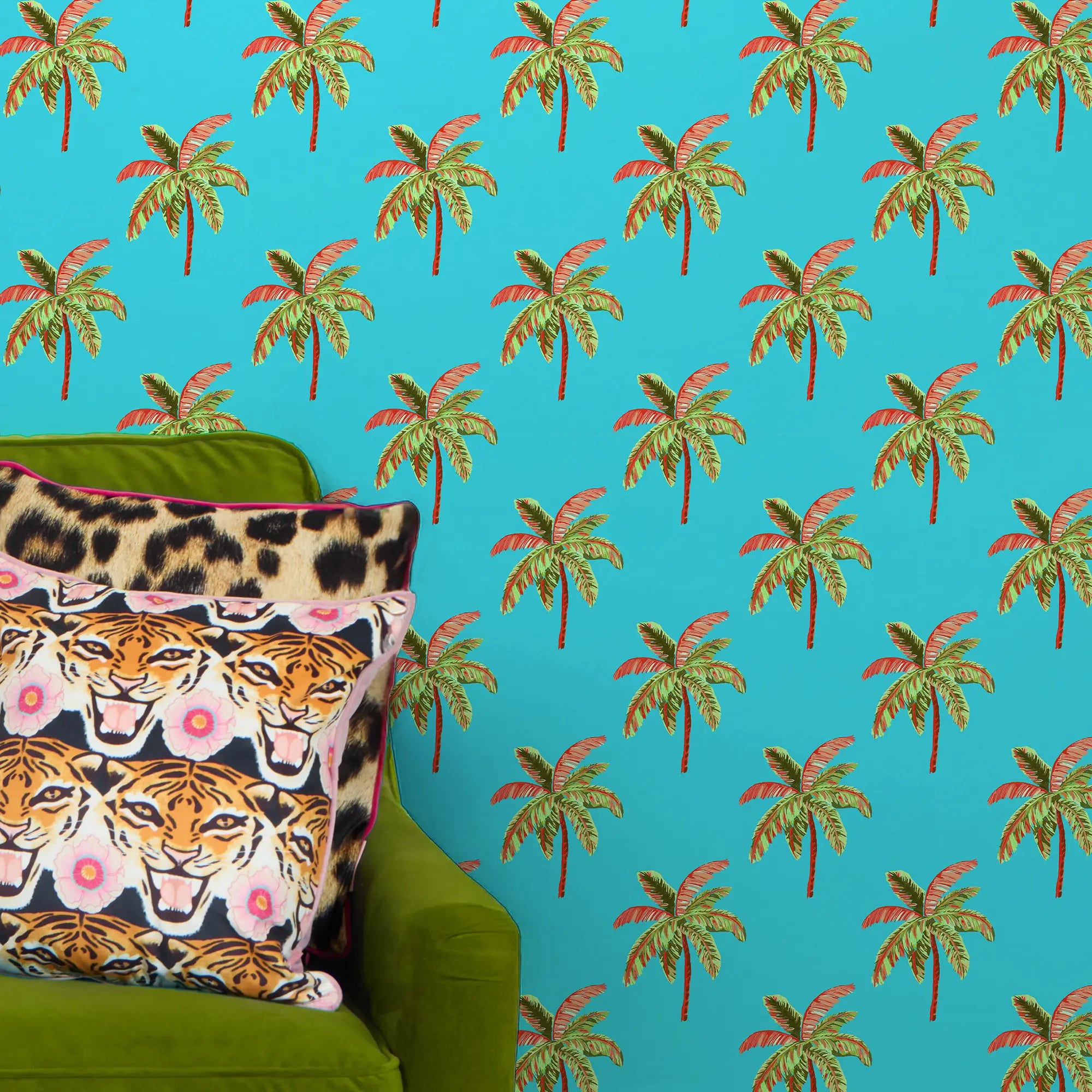 Caribbean Palms Wallpaper in Ocean Turquoise