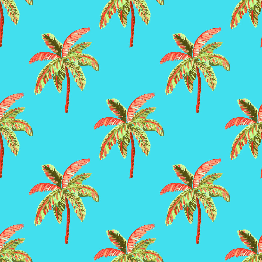 Caribbean Palms Wallpaper in Ocean Turquoise