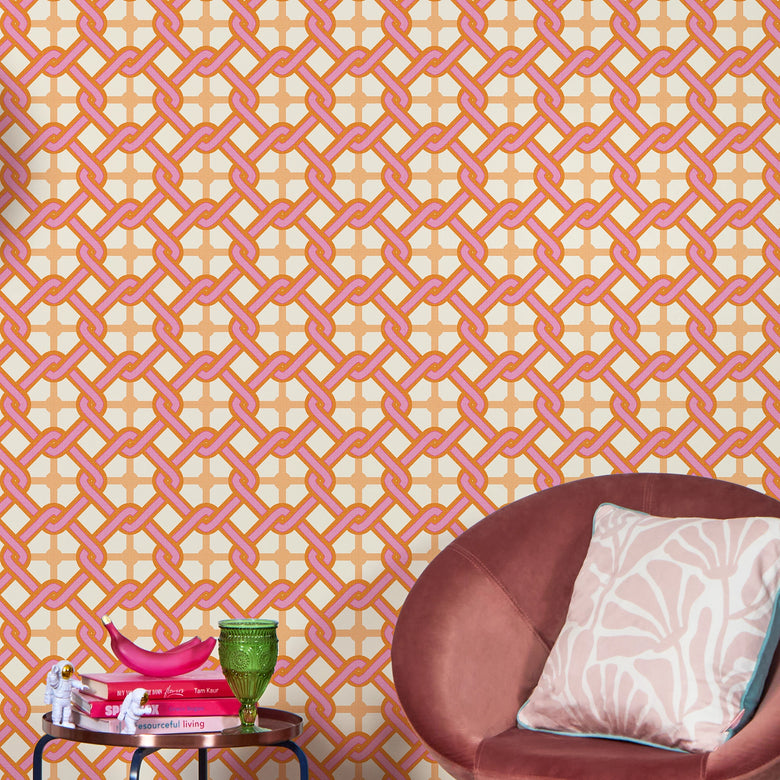 Chain Reaction Wallpaper in Candy Pink & Sunrise Orange