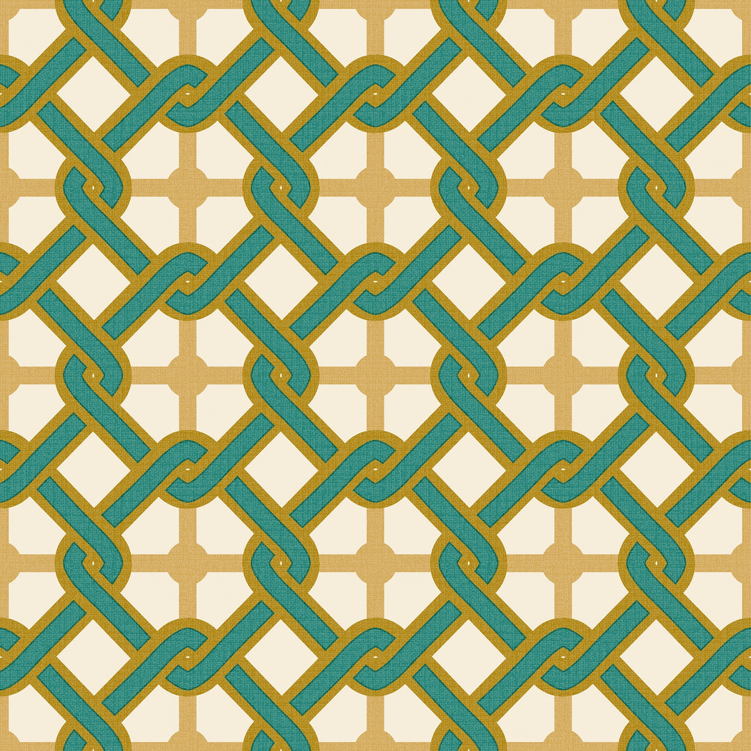 Chain Reaction Wallpaper in Teal and Gold
