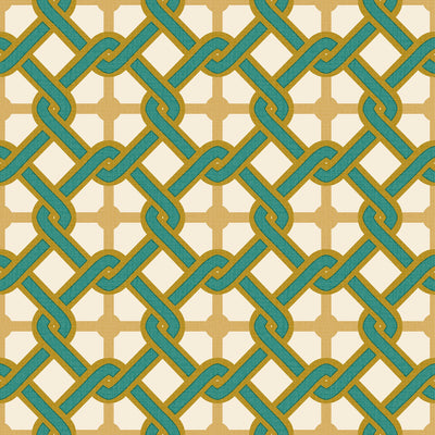Chain Reaction Wallpaper in Teal and Gold