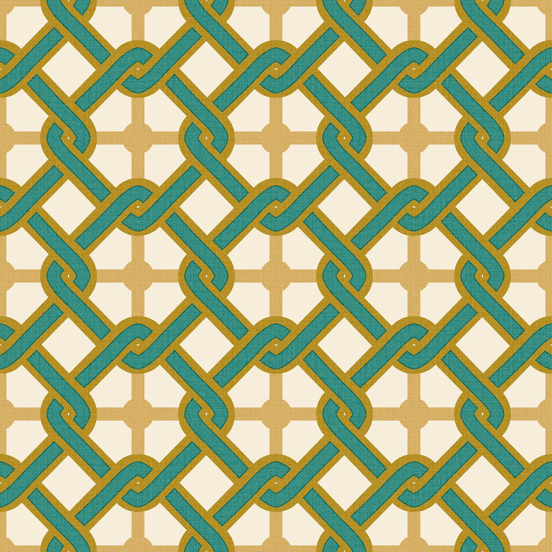 Chain Reaction Wallpaper in Teal and Gold